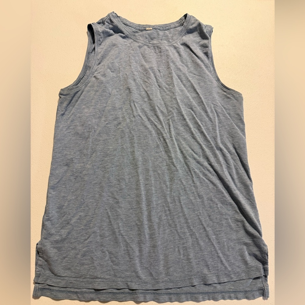 Lululemon blue tank top 16 inch pit to pit logo shirt size 8? Workout gym yoga